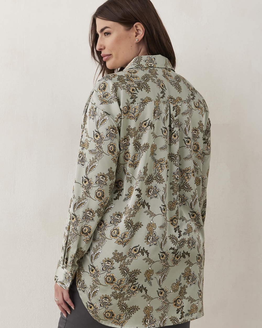 Printed Satin Blouse with High-Low Hem