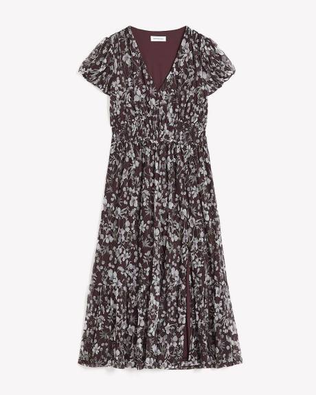 Floral Mesh V-Neck Tiered Maxi Dress - Addition Elle