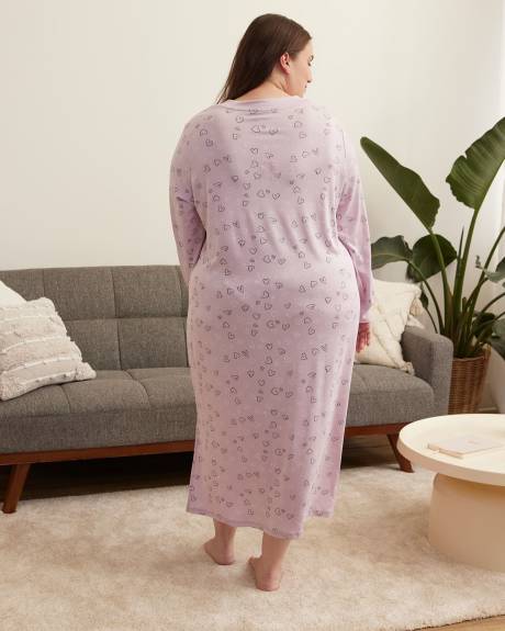 Chemise de nuit longue à manches longues, imprimé de coeurs - ti Voglio