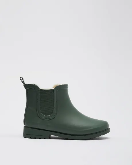 Extra Wide Width, Ankle Rain Boots with Faux Sherpa Lining