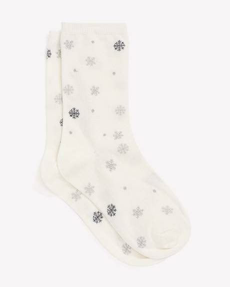 Crew Socks with Snowflake Print