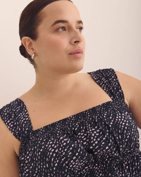 Sleeveless Wavy Dotted Smocked Midi Dress