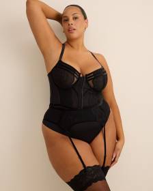 Sexy Black Underwire Front-Closure Mesh and Lace Corset - Déesse Collection Sexy Black Underwire Front-Closure Mesh and Lace Corset - Déesse Collection