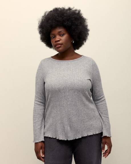 Ribbed Knit Top with Trumpet Sleeves - Addition Elle