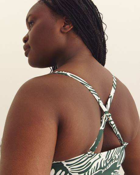 Foliage-Print Lace-Up Tankini Top