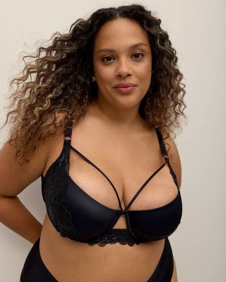 Soutien-gorge balconnet noir avec dentelle scintillante - Déesse Collection