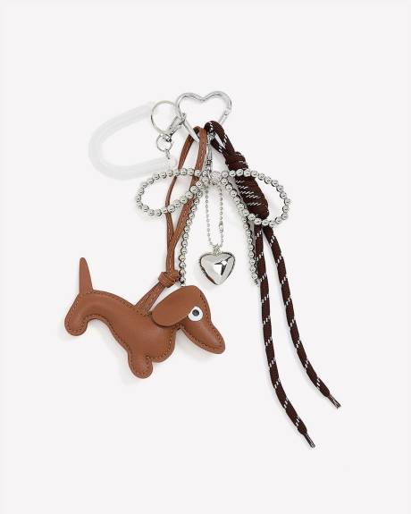Porte-clés chien en cuir synthétique avec breloques