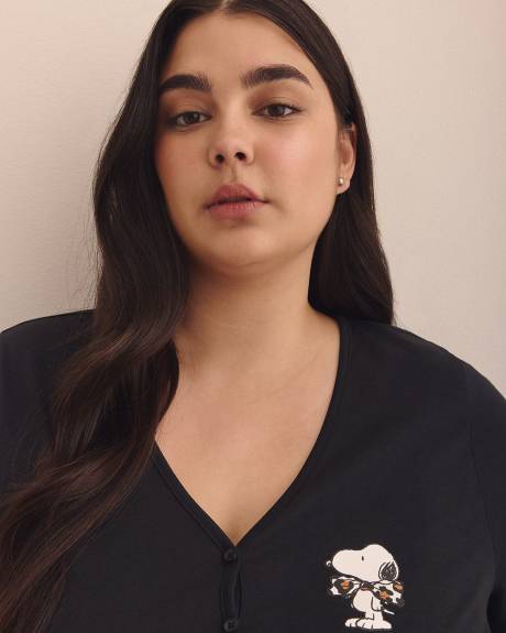Black Snoopy Henley-Neck Pyjama Top - ti Voglio