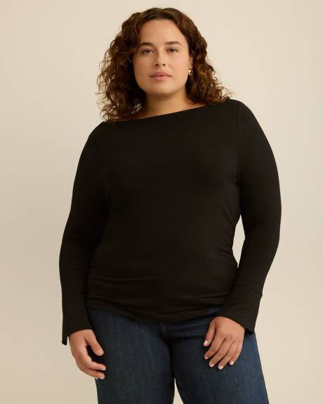 Draped Boatneck Long-Sleeve Top - Addition Elle