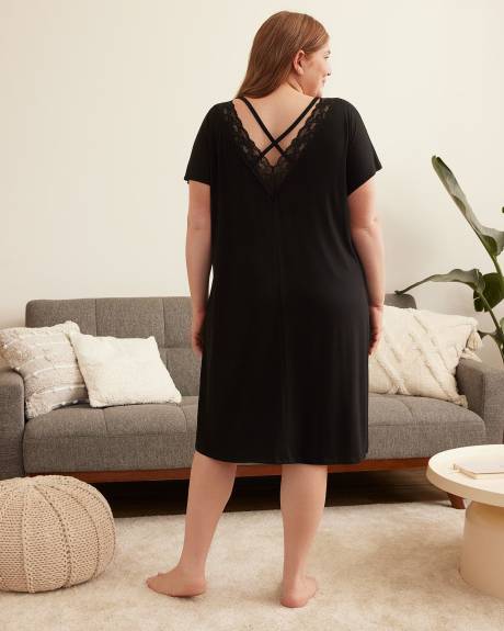 Responsible, Black Mid-Length Sleepshirt with Back Lace Trim - ti Voglio