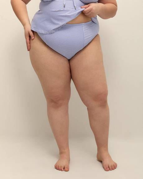 Blue Stripes High-Waisted Swim Brief