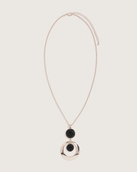 Cable Chain Necklace with Black Circle and Druzy Stone Pendant