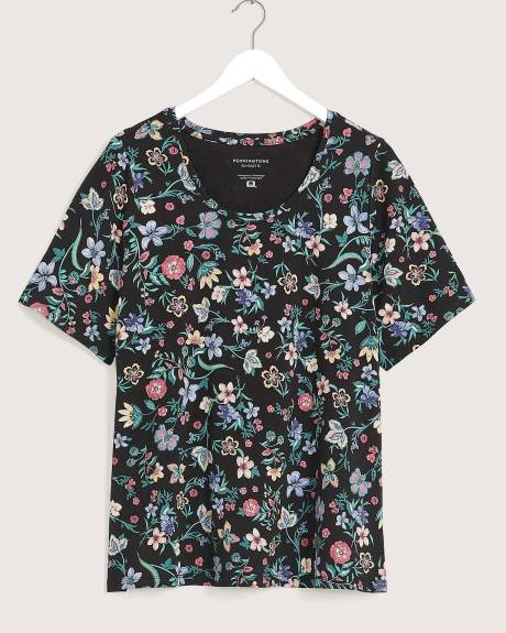 T-shirt imprimé à manches courtes et encolure ronde, coupe silhouette