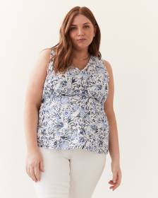 Floral Eyelet Sleeveless Blouse with Elastic Waist
