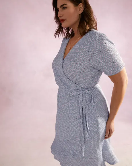Printed Short-Sleeve Wrap Dress - Addition Elle