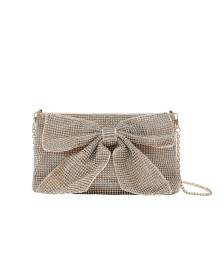 Gold Rhinestone Crossbody Handbag with Bow