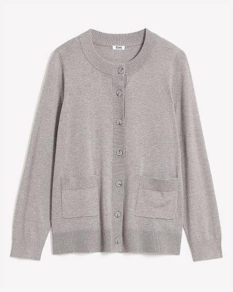 Responsible, Buttoned-Down Cotton Blend Crewneck Cardigan