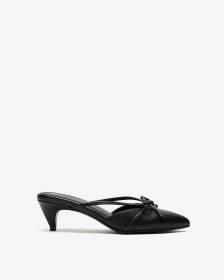 Extra Wide Width, Black Pointy Strappy Shoe with Kitten Heel