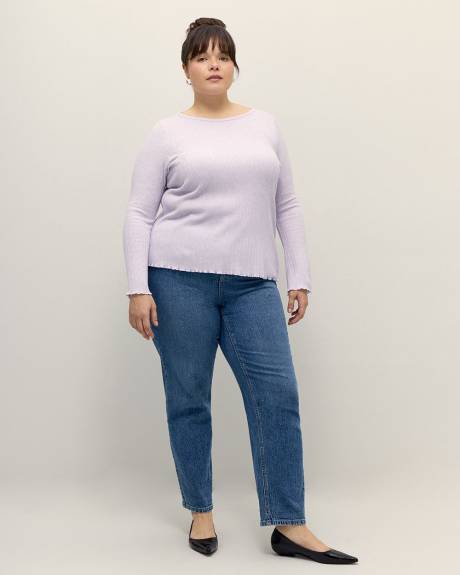 Ribbed Knit Top with Trumpet Sleeves - Addition Elle