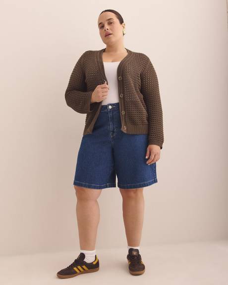 Long-Sleeve Crochet Cotton Cardigan