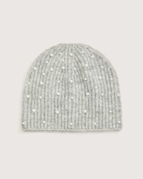 Rib Knit Hat With Pearls - In Every Story