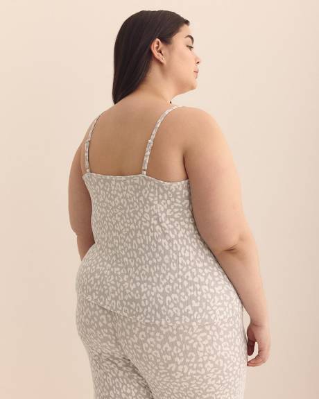 Grey Leopard-Print Ribbed Cami with Lace - Déesse Collection
