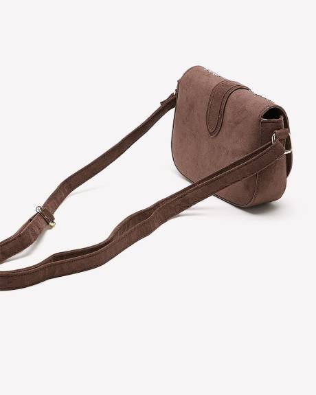 Brown Faux-Suede Embellished Handbag