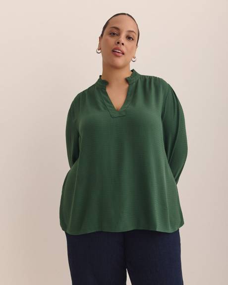 Responsible, Long-Sleeve Mao Split Neck Blouse