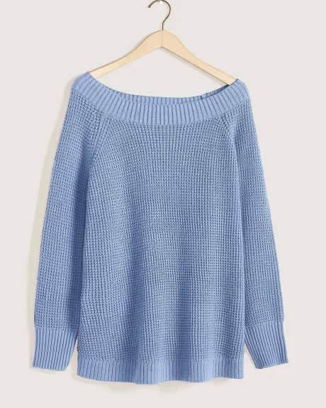 Waffle Stitch Sweater With Boat Neck - In Every Story