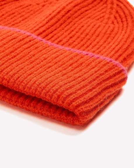 Orange Knit Cuff Beanie with Pink Tipping
