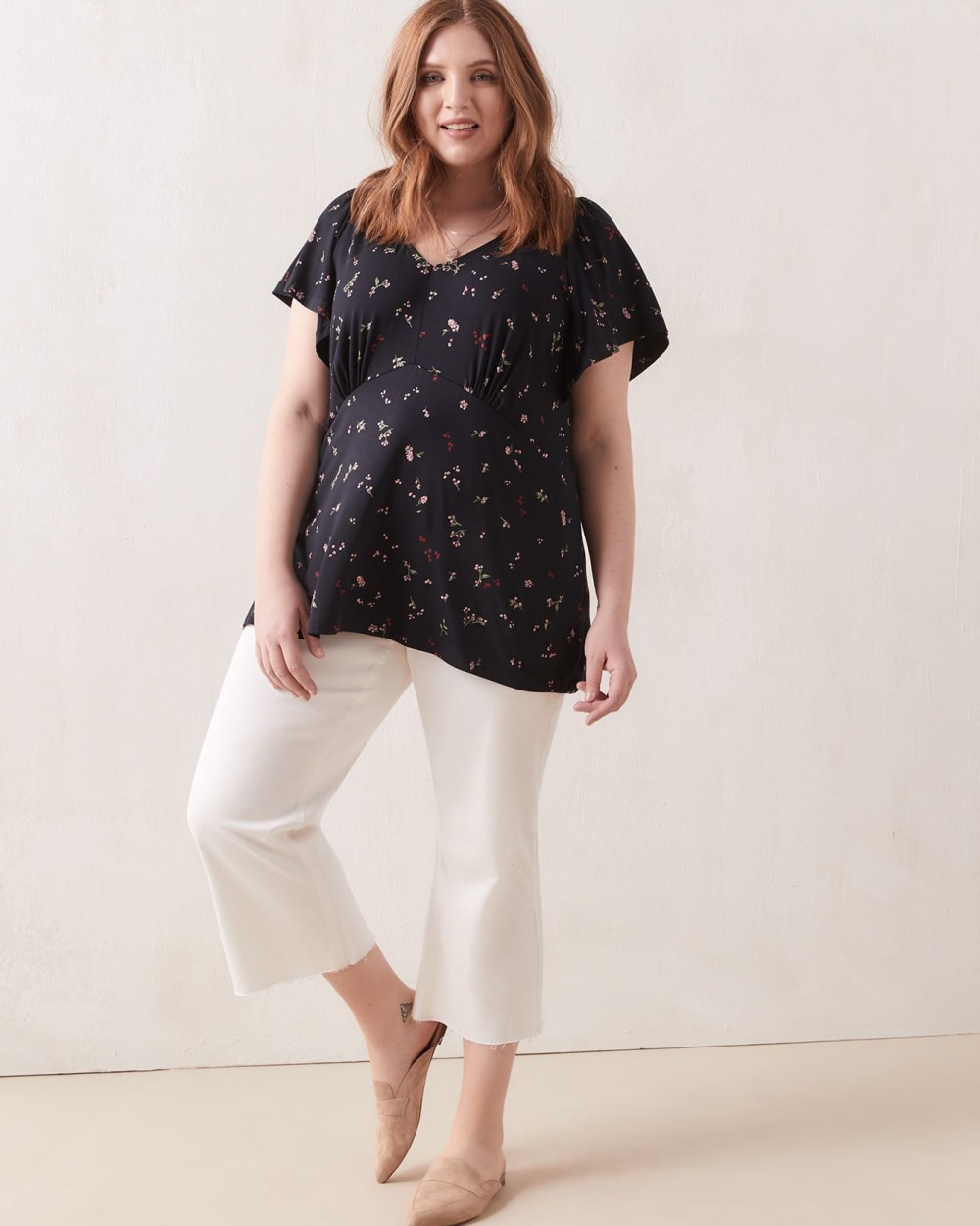 Printed Knit Top With Flutter Sleeves - In Every Story | Penningtons