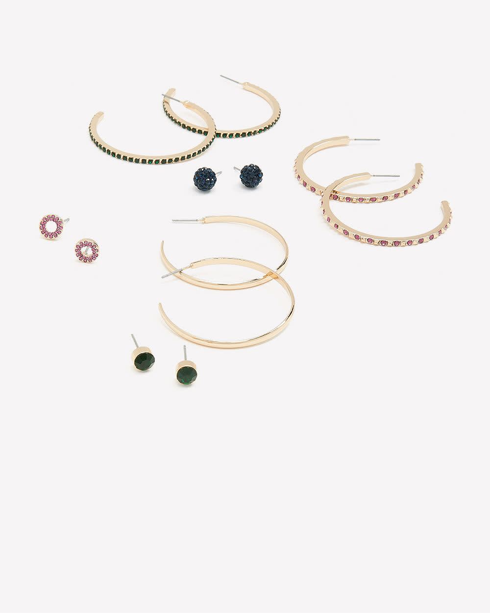 Assorted Hoop and Stud Earrings, Set of 6