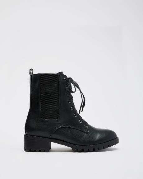 Extra Wide Width, Black Combat Ankle Boot