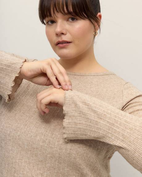 Ribbed Knit Top with Trumpet Sleeves - Addition Elle