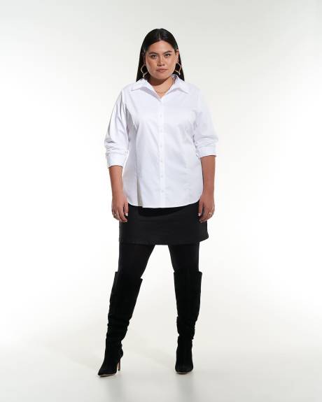 Long-Sleeve Fitted Long Button-Down Shirt - Addition Elle