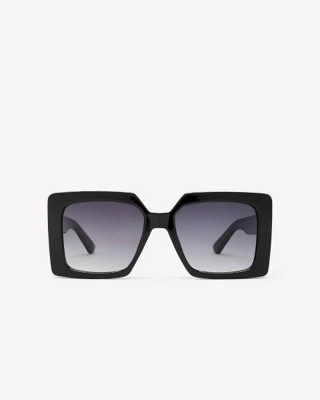 Lunettes de soleil noires à verres rectangulaires ornés de pierres