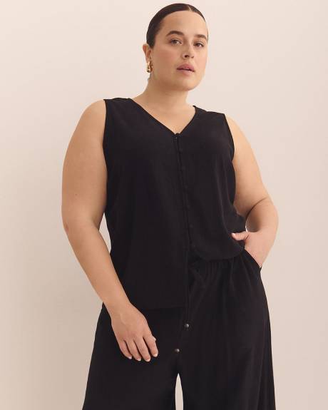 V-Neck Button Down Sleeveless Blouse
