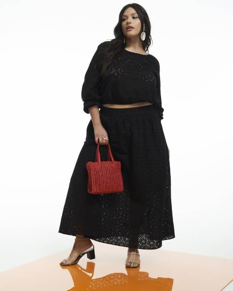 Pull-On Skirt, Black Cotton Eyelet, Ankle-Length - Addition Elle