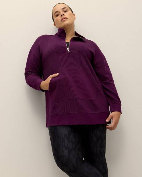 Sweatshirt tunique côtelé à col cheminée zippé - Active Zone