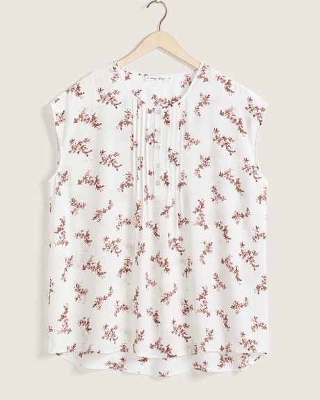 Printed cap-sleeve Blouse With Pintuck Details - In Every Story