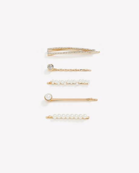 Assorted Golden Hair Pins with Pearls, Set of 3