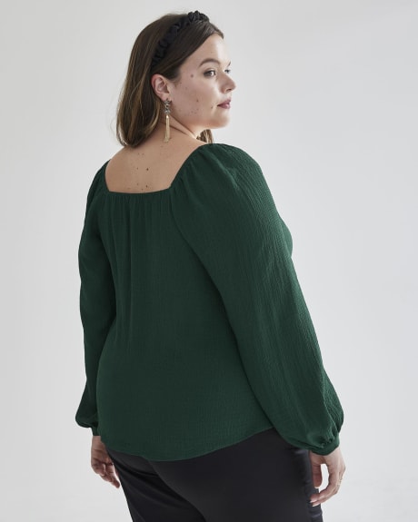 Long-Sleeve Blouse with Sweetheart Neckline - Addition Elle