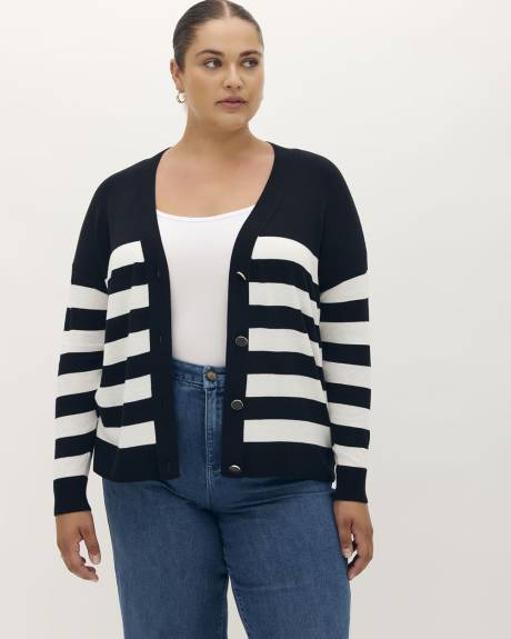 Cardigan boutonné à rayures, tissu responsable - Addition Elle