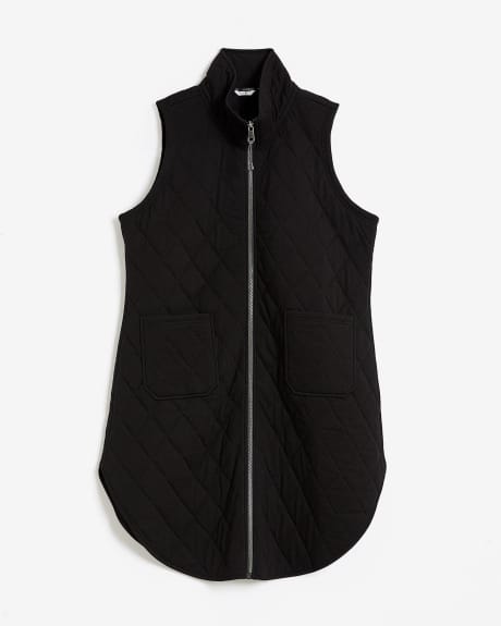 Long Black Quilted Vest with Pockets - Active Zone