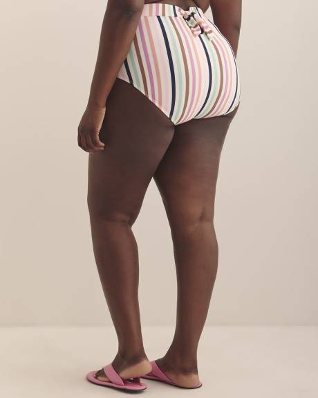 Multicoloured-Stripe High-Waisted Island Swim Brief - Raisins Curve