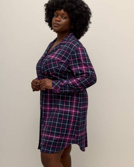 Chemise de nuit boutonnée brossée à carreaux - ti Voglio