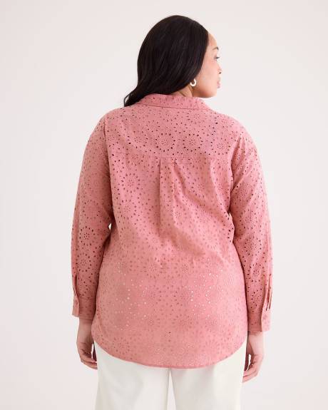 Long-Sleeve Eyelet Blouse