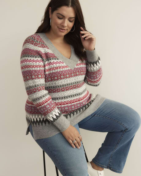 All-Over Fair Isle V-Neck Sweater