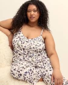 Camisole de pyjama en satin fleuri avec col en V - Déesse Collection