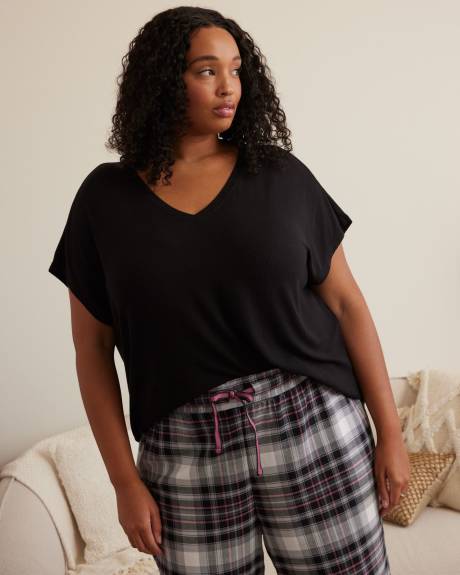 Ribbed Knit Loose Pyjama Top with Crossover Back - ti Voglio